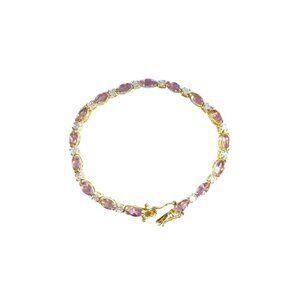 Gold Tone Bracelet W/ Pink Marquise & Clear Glass Stones 7.5"
